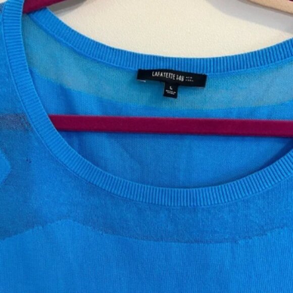 Lafayette 148 New York Lightweight Sweater in Blue Large Yacht Wife *Repaired* - Picture 4 of 10